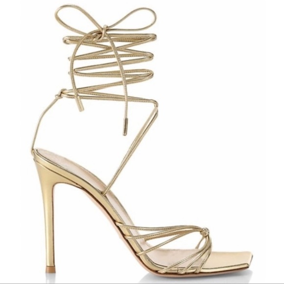 Gianvito Rossi Metallic leather strap lace up ankle wrap stilettos gold. - Picture 4 of 6